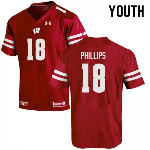 Youth Wisconsin Badgers NCAA #18 Cam Phillips Red Authentic Under Armour Stitched College Football Jersey EN31K33SO